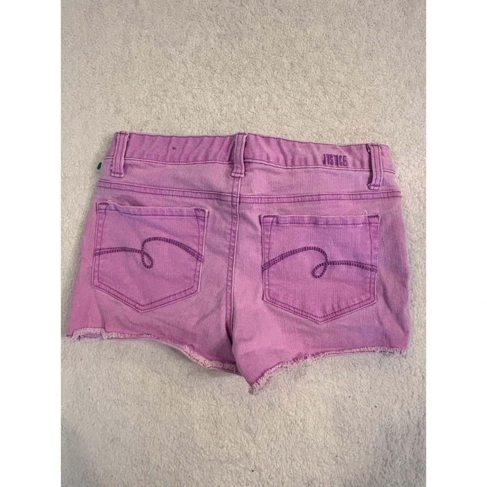 Justice Girls Purple‎ Denim Shorts Raw Hem Size 10 Plus Stretch Jean Shorts